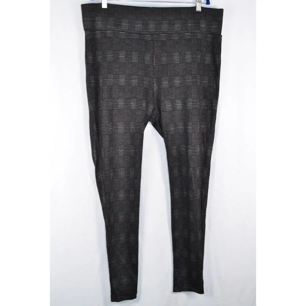 Tahari Hi-Rise Plaid Pull-On Tapered Pants Gray/Black Size XXl
